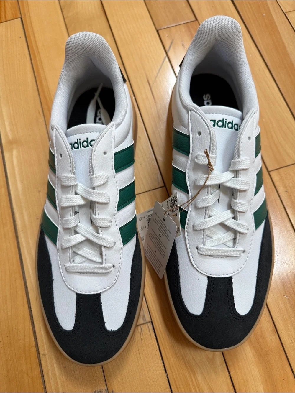 adidas Barreda White Sneakers with Green Stripes and Black Accents